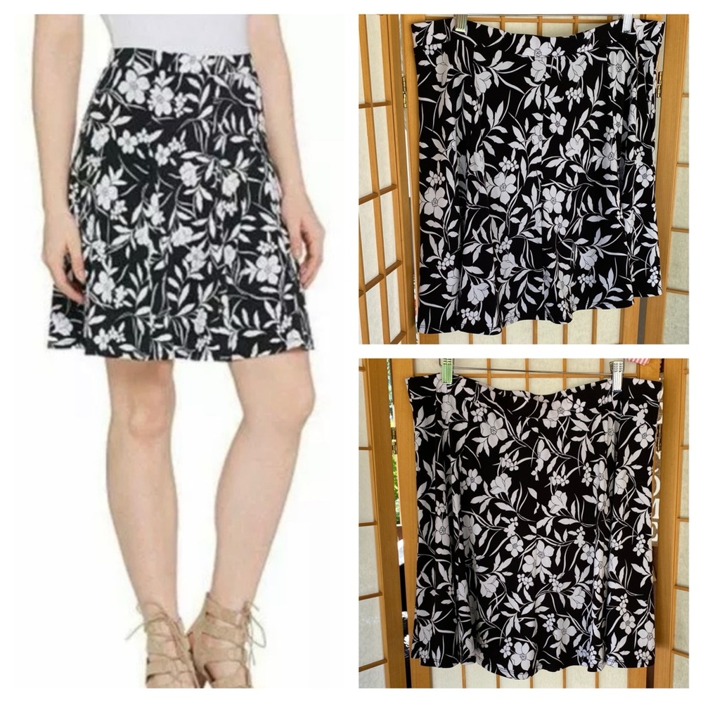 Susan Graver Black & White Floral Skirt/Skort SZ L Activewear Tennis Golf Biking